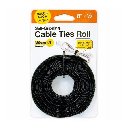 Jjaamm Cable Tie Roll, 8 in L, Black, Nylon 425-CTR-8BL